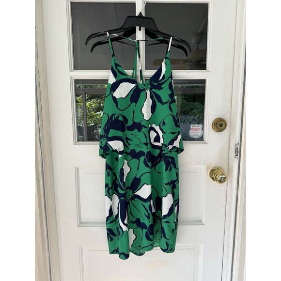 Banana Republic silky Sleeveless green Blue Floral dress Zip Back Sz Small - Picture 6 of 7